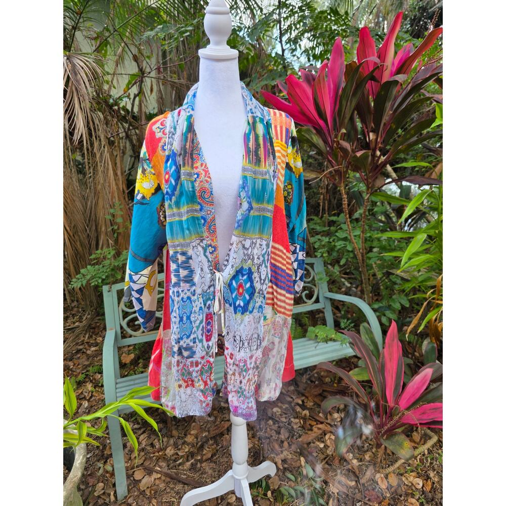 Johnny Was Multicolor Patchwork Open Front Kimono… - image 1